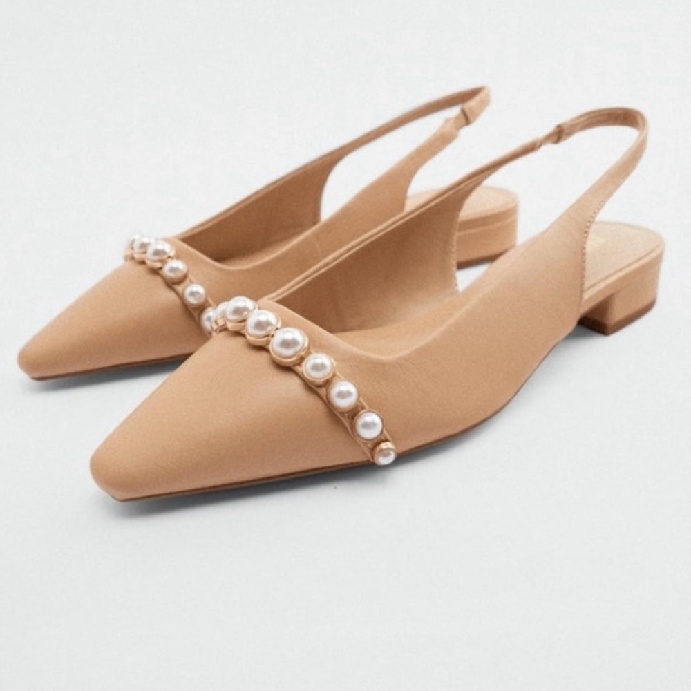 Zara Faux Pearl Herl Flats Sandals